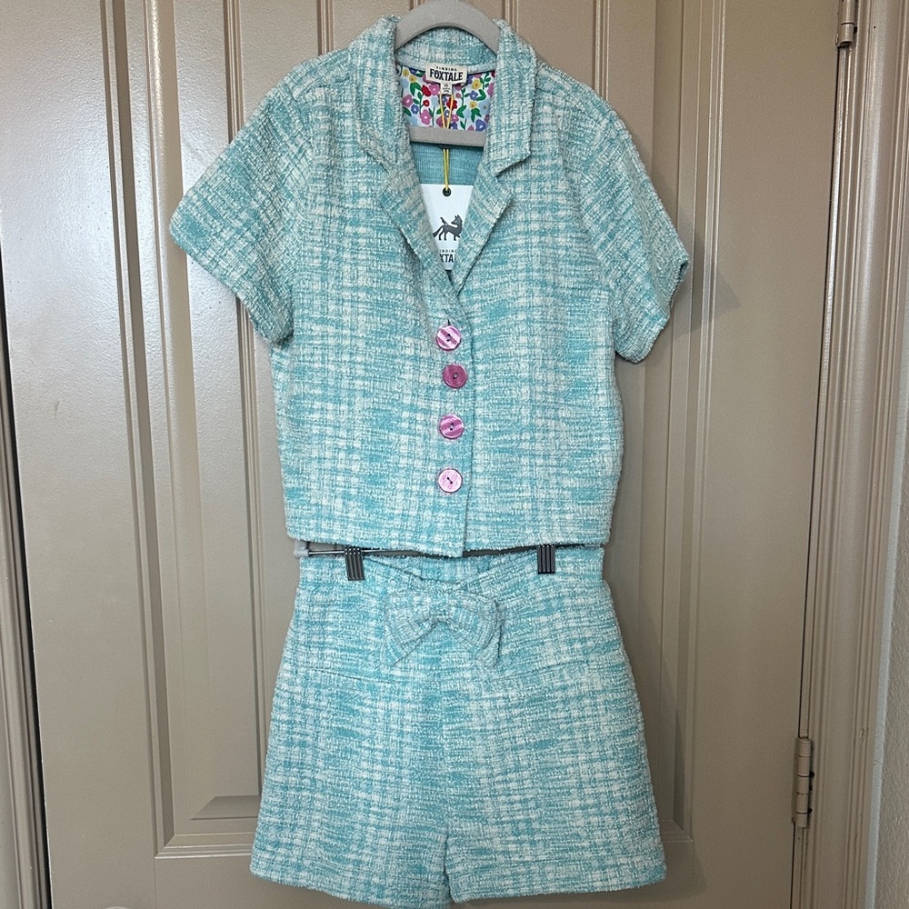 Finding Foxtale Chic Aqua Tweed Two-Piece Set Girls size 10 NEW!